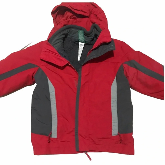 L.L. Bean Kids Red Gray 3 in 1 Classic Jacket - Picture 2 of 15